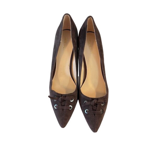 Nine West Brown Suede Leather Pointed Toe Heels Lace-Up Detail Womens Size 10M - Picture 4 of 9